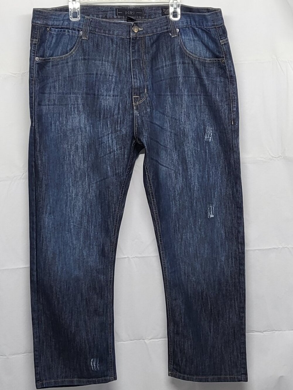 PD&C Mens Jeans 42X30 Straight Fit Blue Denim Pants Distressed Accent
